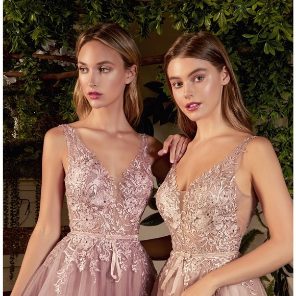 NEW LONG SLEEVELESS EMBROIDERED A-LINE TULLE DRESS WITH ZIPPER BACK AL A1045 - Picture 4 of 9